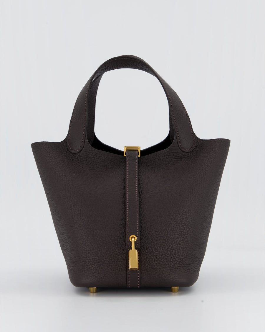 *RARE* Hermès Picotin Lock 18 Bag in Bai Brun Taurillon Clemence with Gold Hardware