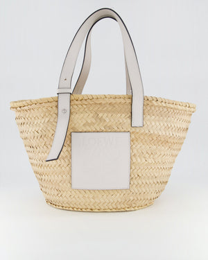 Loewe Natural and White Leather Straw Basket Bag
