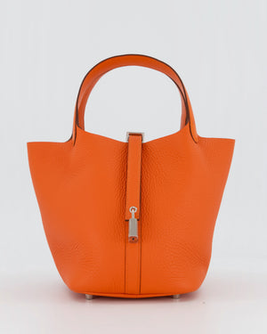 Hermès Picotin Lock Touch 18 Bag in Tangerine Taurillon Clemence and Ostrich Leather with Palladium Hardware