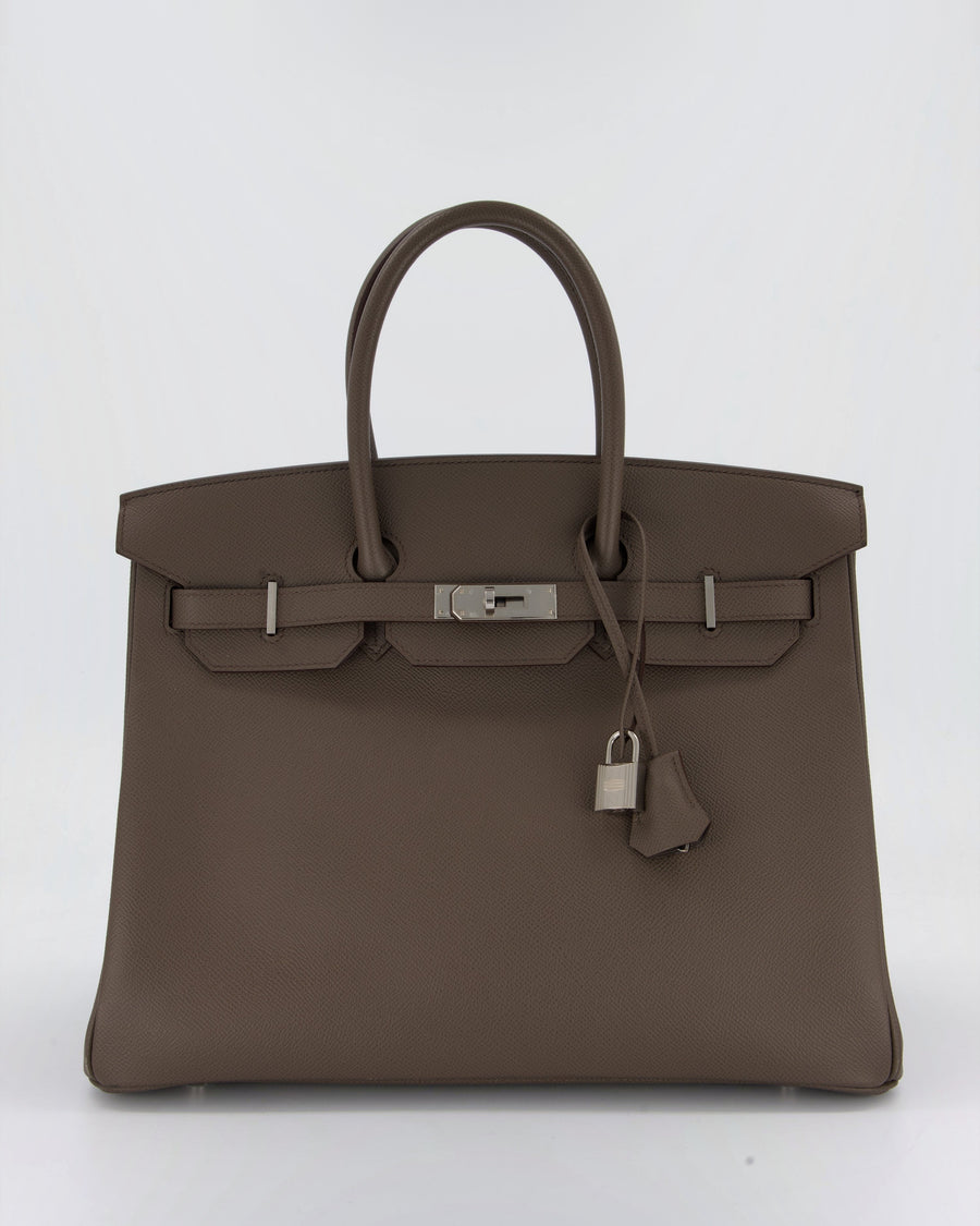 *HOT* Hermès Birkin 35 Retourne Bag in Etain Epsom Leather with Palladium Hardware