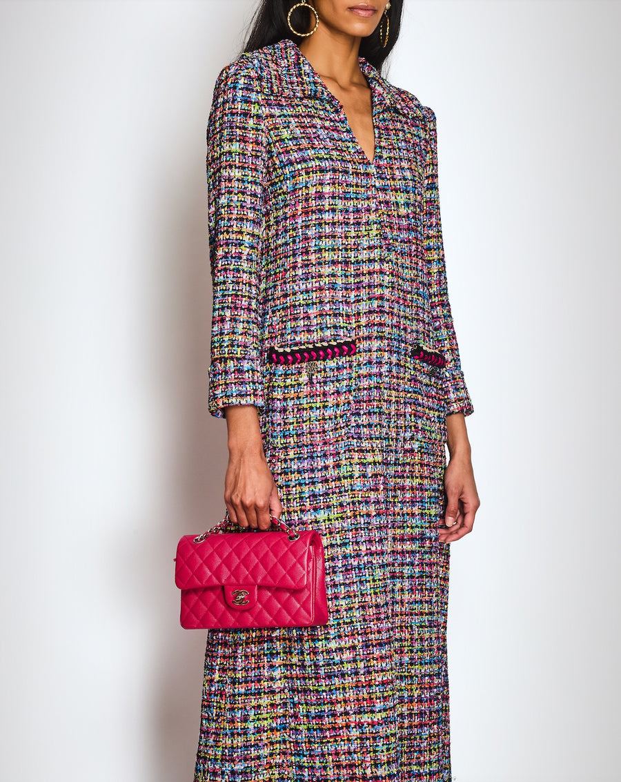 Chanel SS24 Purple Long Sleeve Sequin Tweed V-Neck Maxi Dress Size FR 36 (UK 8)
