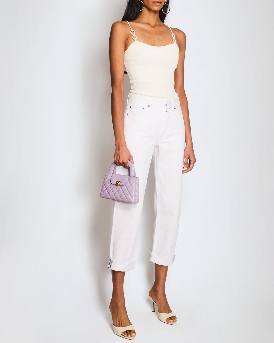 Mach & Mach White Ribbed Bodysuit with Crystal Embellished Loop Detail Size FR 34 (UK 6)