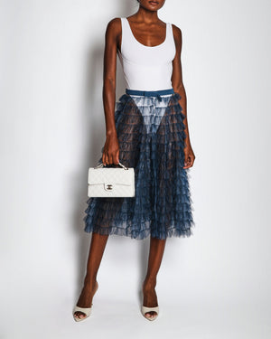 Christian Dior Petrol Blue Tulle Mesh Tiered Midi Skirt Size FR 38 (UK 10)