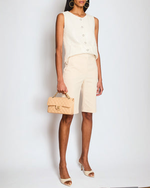 Chanel Cream Bermuda Shorts with Gold and Silver CC Logo Button Detail Size FR 36 (UK 8)