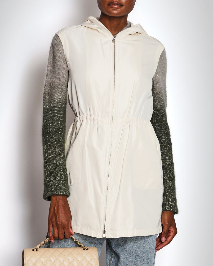 Loro Piana Beige Sleeveless Hooded Gilet with Leather Trim Detail Size IT 40 (UK 8)