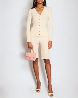 Chanel Ivory Ribbed Long Sleeve Cardigan with Scalloped Edge Detail Size FR 38 (UK 10)