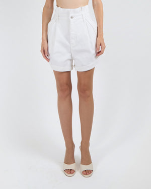 Zimmermann White High Waisted Pleated Denim Shorts with Pocket and Button Details Size 2 (UK 12)