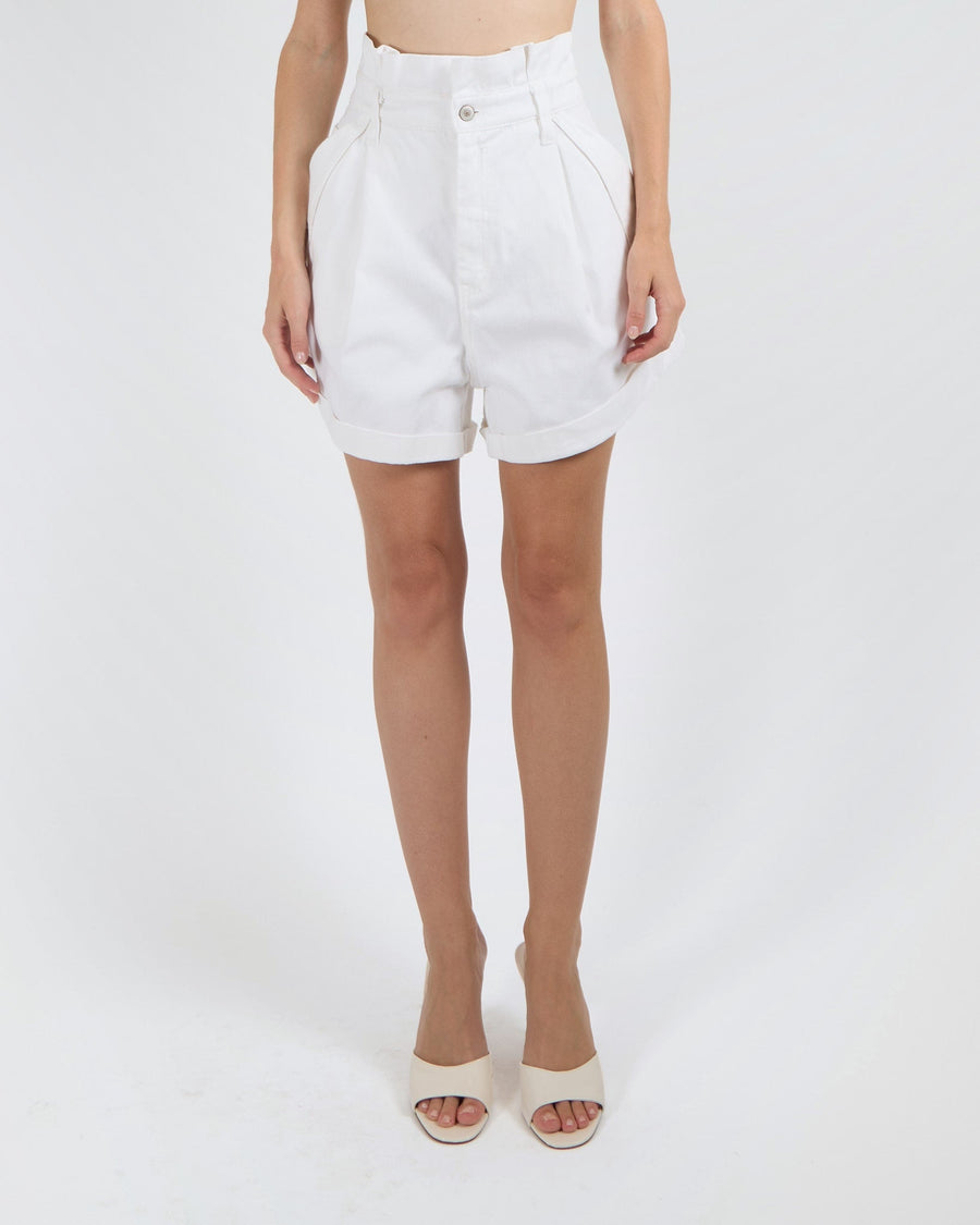 Zimmermann White High Waisted Pleated Denim Shorts with Pocket and Button Details Size 2 (UK 12)