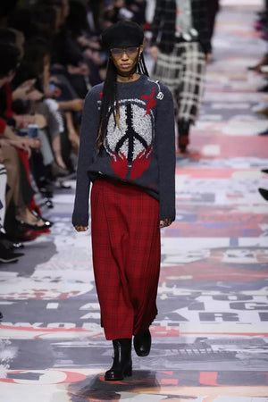 Christian Dior Grey Wool Knitted Youthquake Jumper with White and Red Peace and Rose Print Size FR 36 (UK 8)