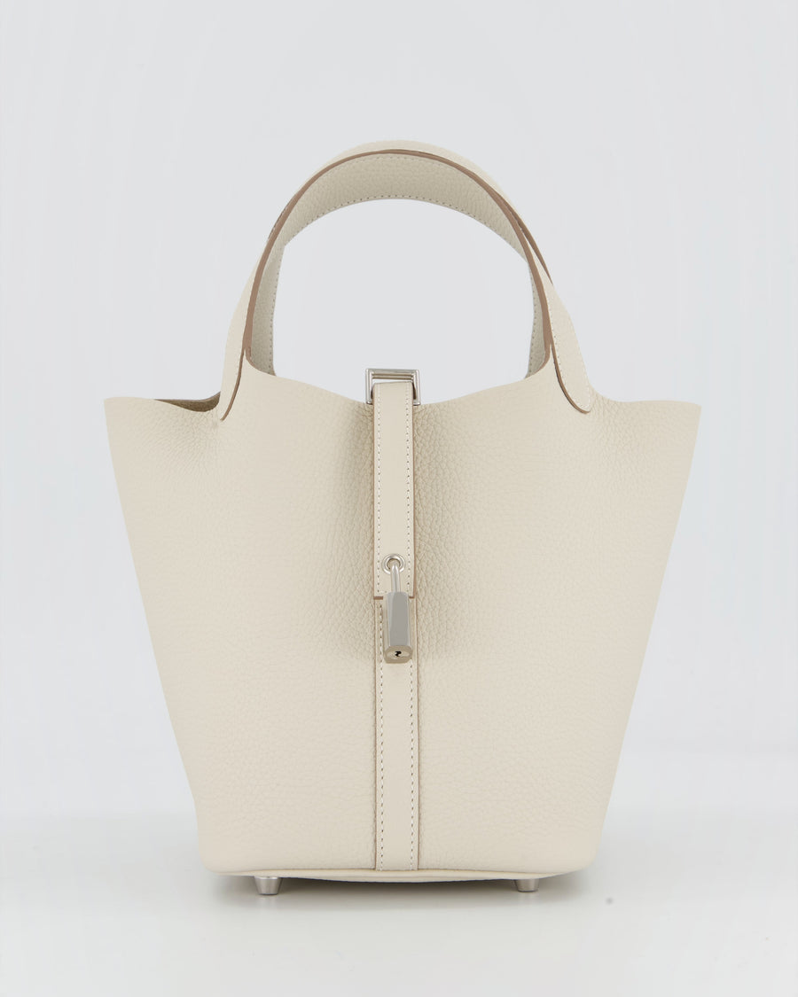 Hermès Picotin Lock 18 Bag in Craie Taurillon Clemence with Palladium Hardware