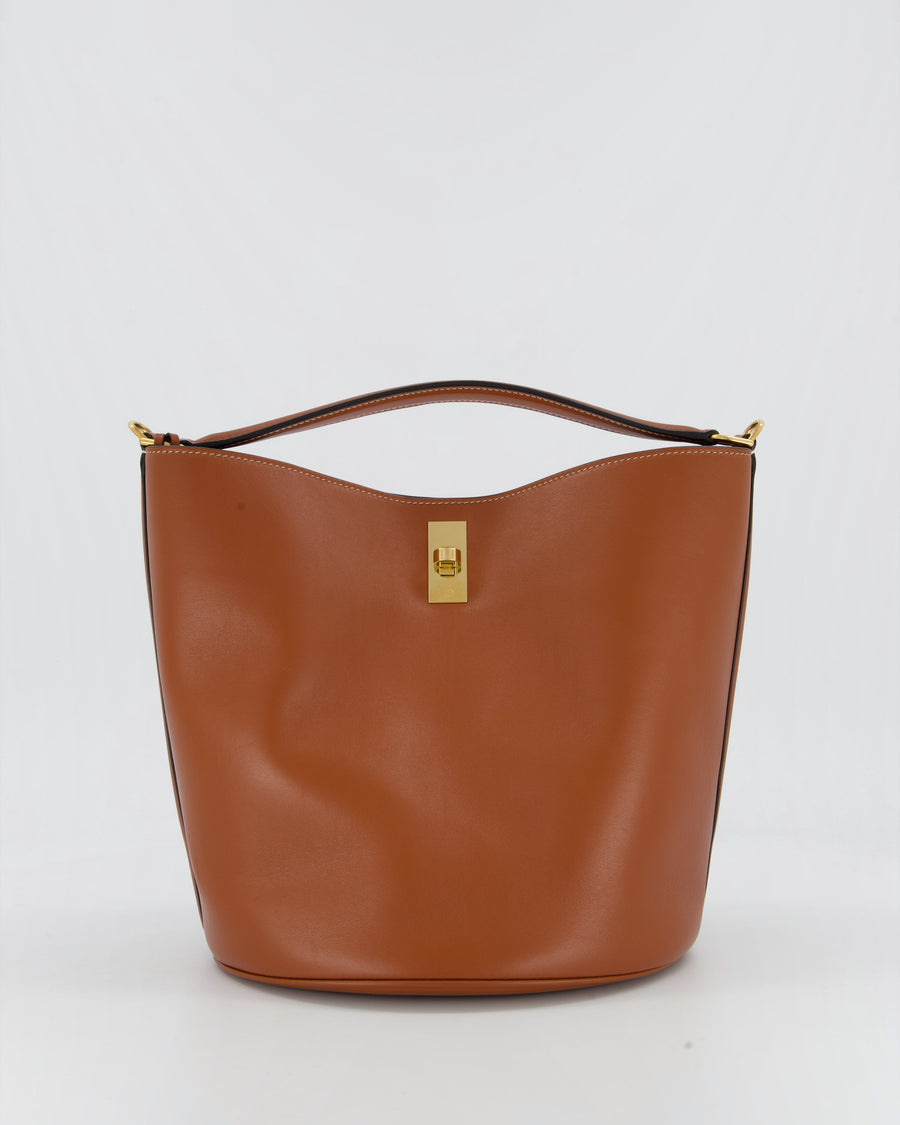 Celine Brown Medium Camille Bucket Bag in Calfskin Leather with Gold Hardware