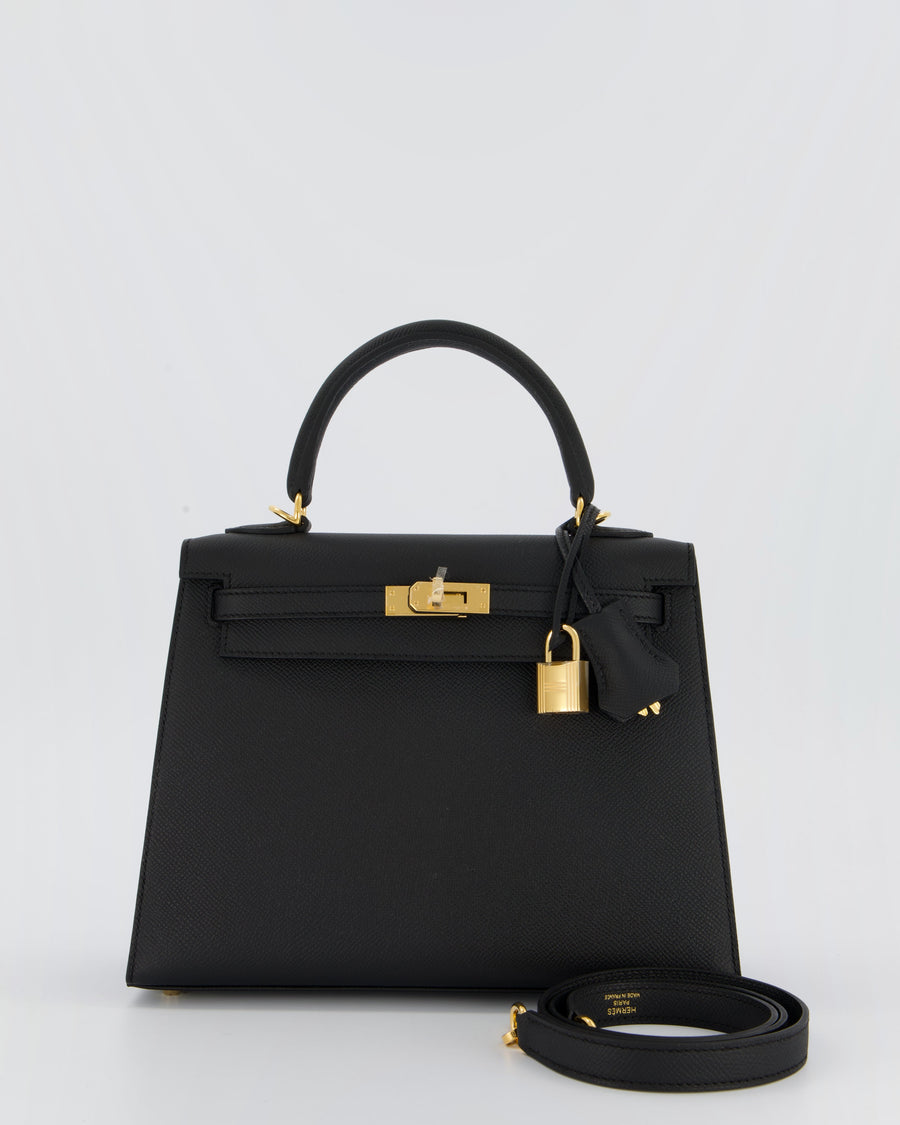 *HOT* Hermès Kelly 25 Sellier Bag in Black Epsom Leather with Gold Hardware