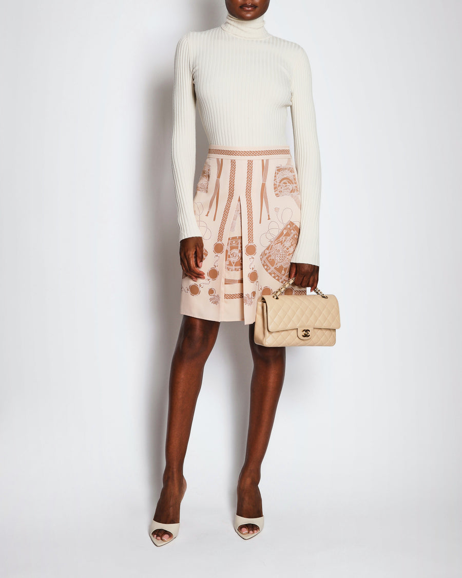 Hermès Beige Les Tambours Finesse Midi Skirt Size FR 38 (UK 10)