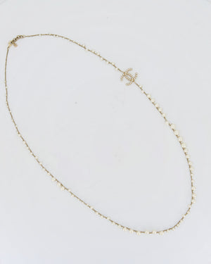 Chanel Gold With Pearls Long Necklace With CC Pearls Logo Details