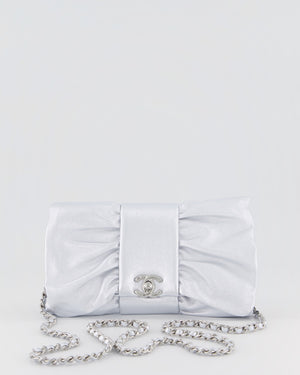 Chanel 25/P Metallic Silver Tie My Bow Clutch in Lambskin Leather with Silver Hardware