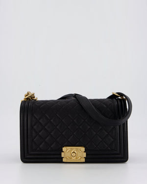 Chanel Black Medium Boy Bag in Caviar Leather with Brushed Gold Hardware