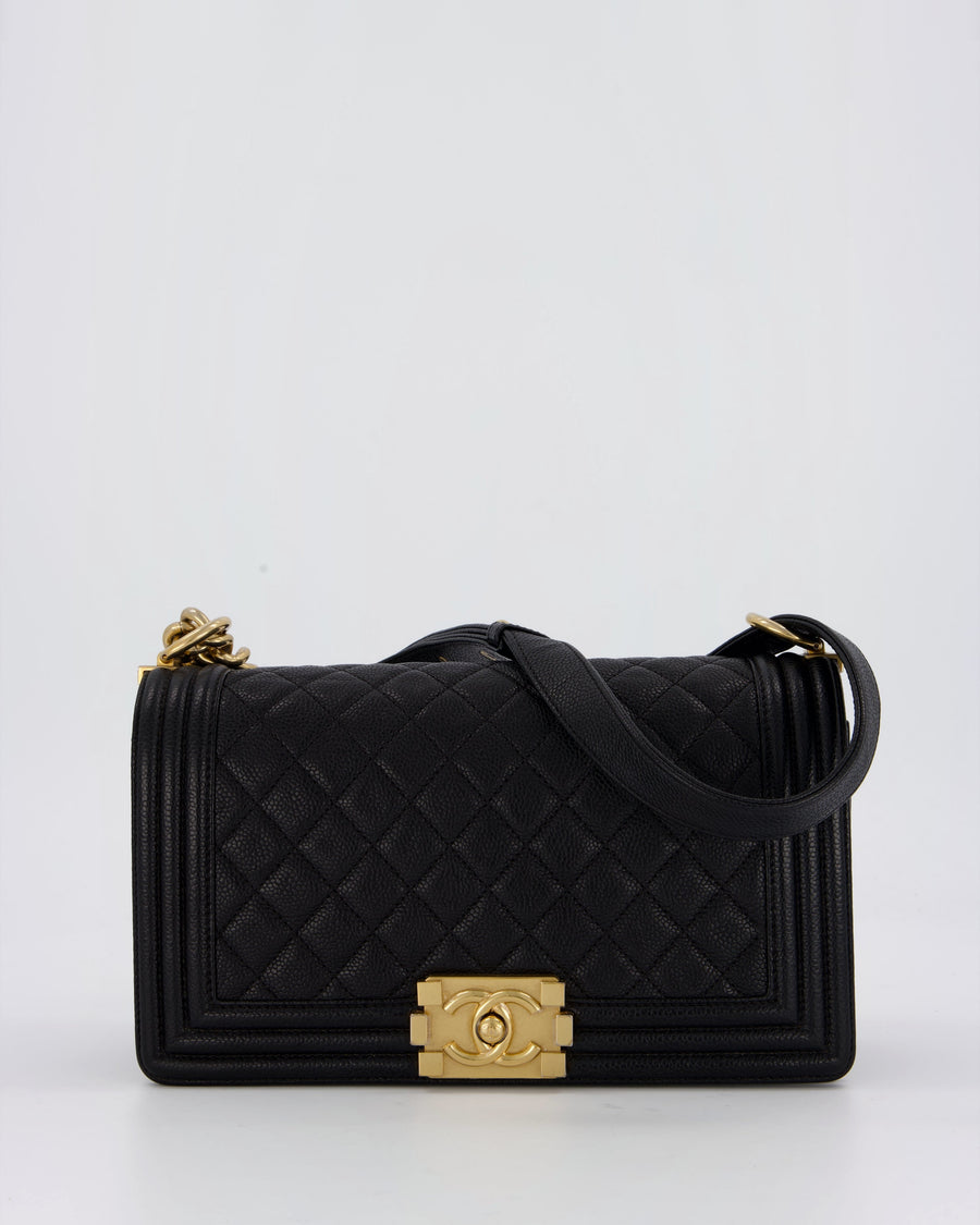 Chanel Black Medium Boy Bag in Caviar Leather with Brushed Gold Hardware