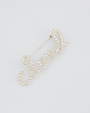 Chanel 19/K Champagne Gold Pearl & Diamante CHANEL Logo Brooch