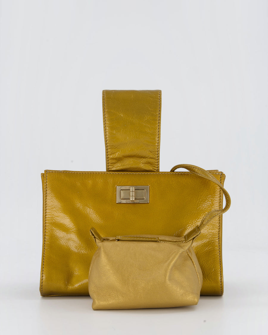 Chanel Gold Metallic Reissue Small Double Clutch Bag in Patent Leather with Champagne Gold Hardware