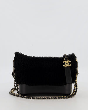 Chanel Black Small Gabrielle Bag in Shearling and Calfskin Leather With Mixed Hardware