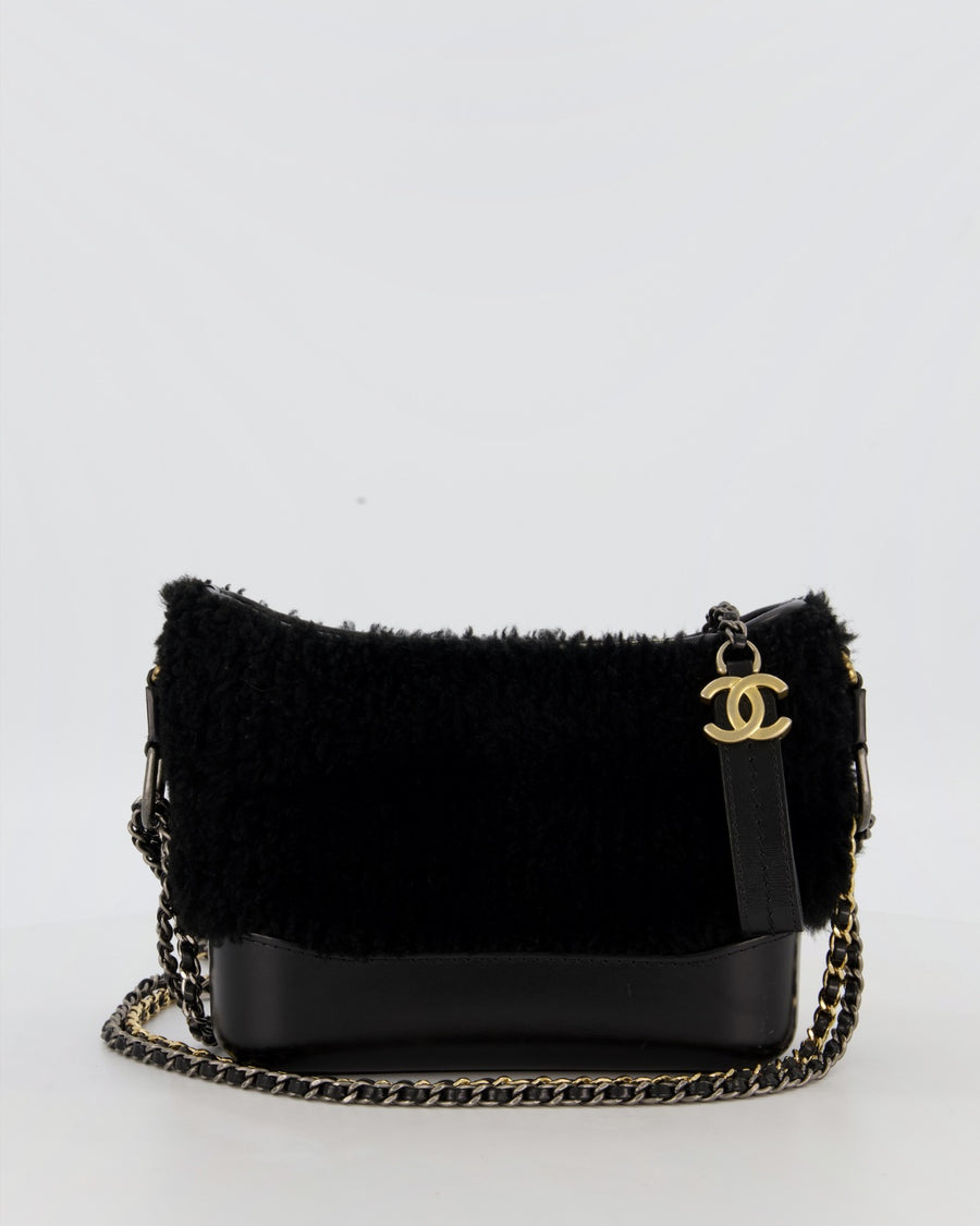Chanel Black Small Gabrielle Bag in Shearling and Calfskin Leather With Mixed Hardware