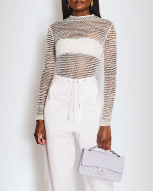 Balmain Silver Cable Knit Embellished Long Sleeve Top Size FR 36 (UK 8)