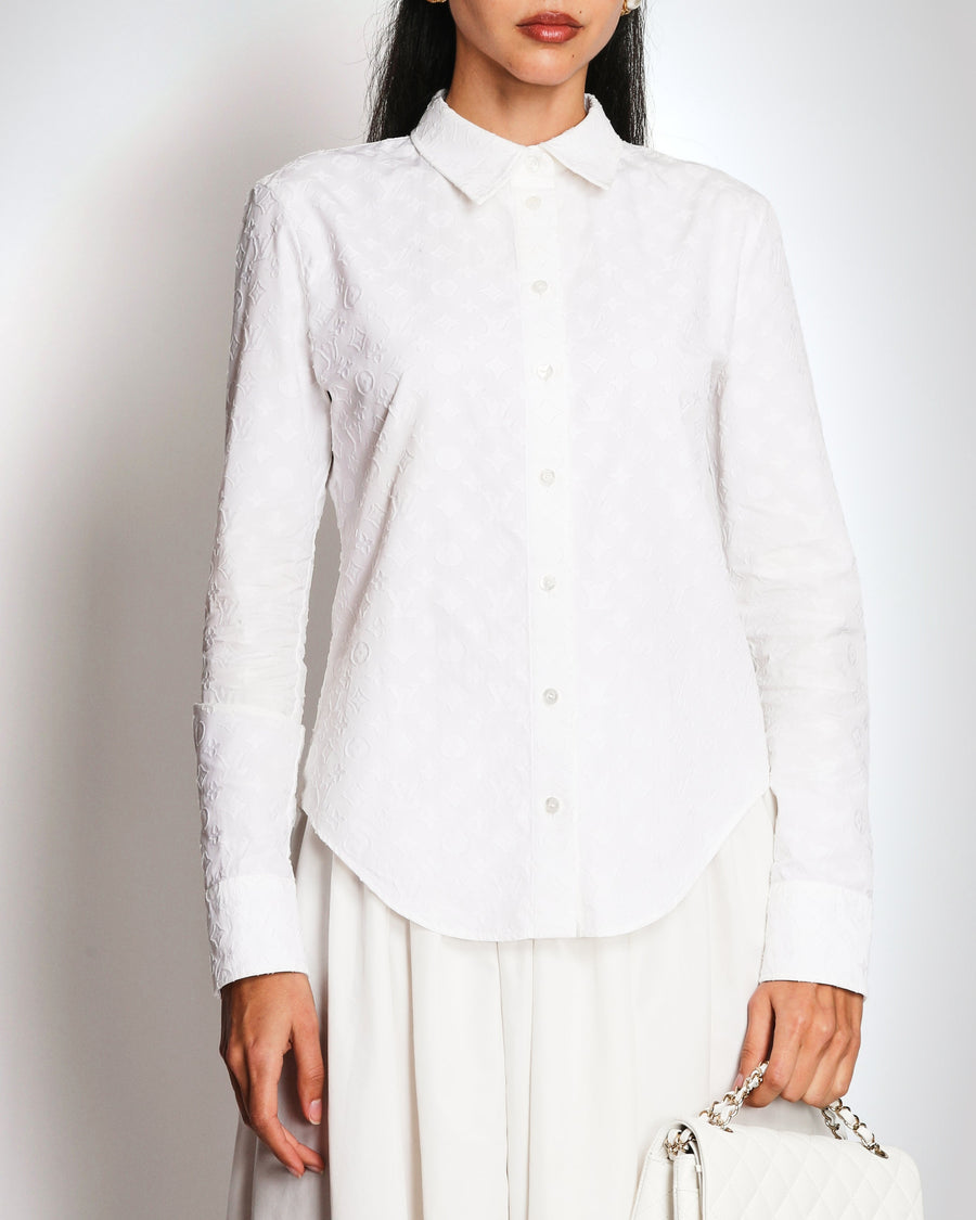 Louis Vuitton White Monogram Embossed Shirt Size FR 38 (UK 10)