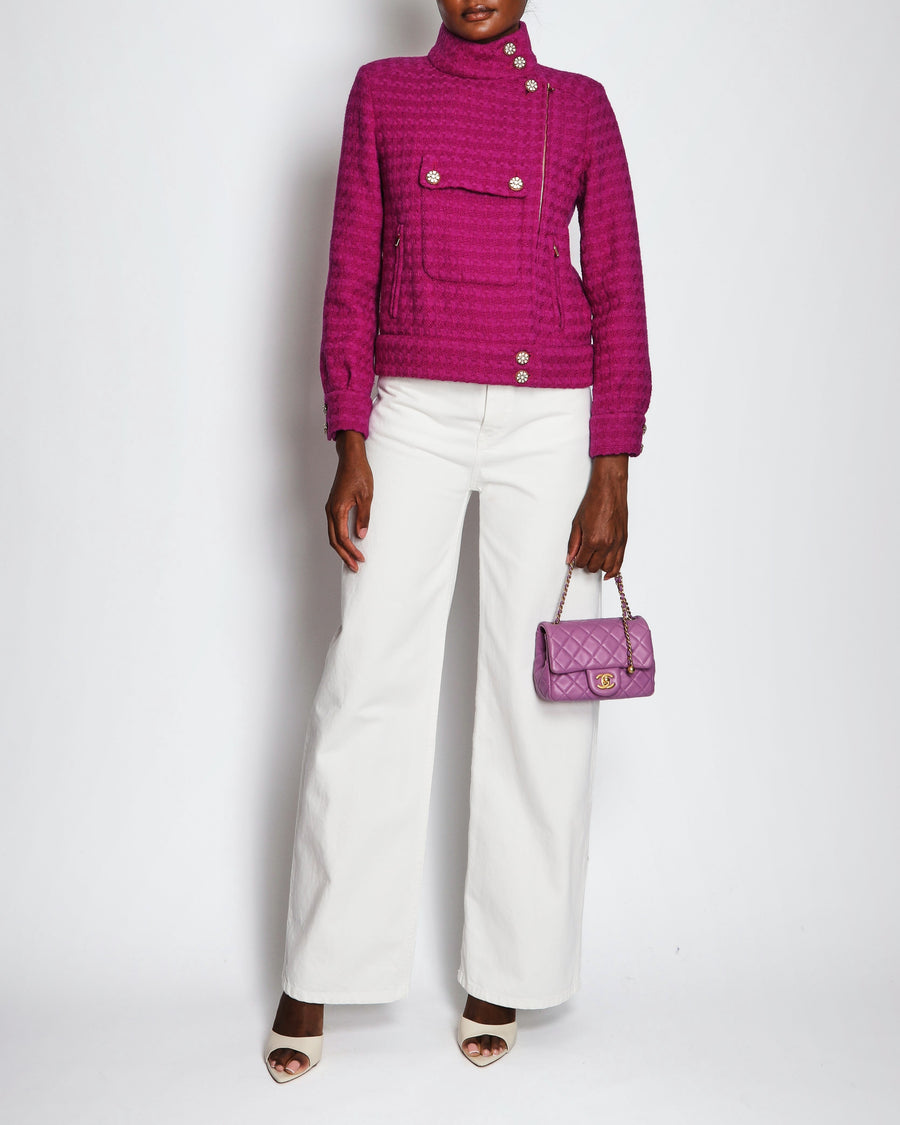 Chanel 19/K Purple Mid Collar Long Sleeve Tweed Jacket Size FR 36 (UK 8)