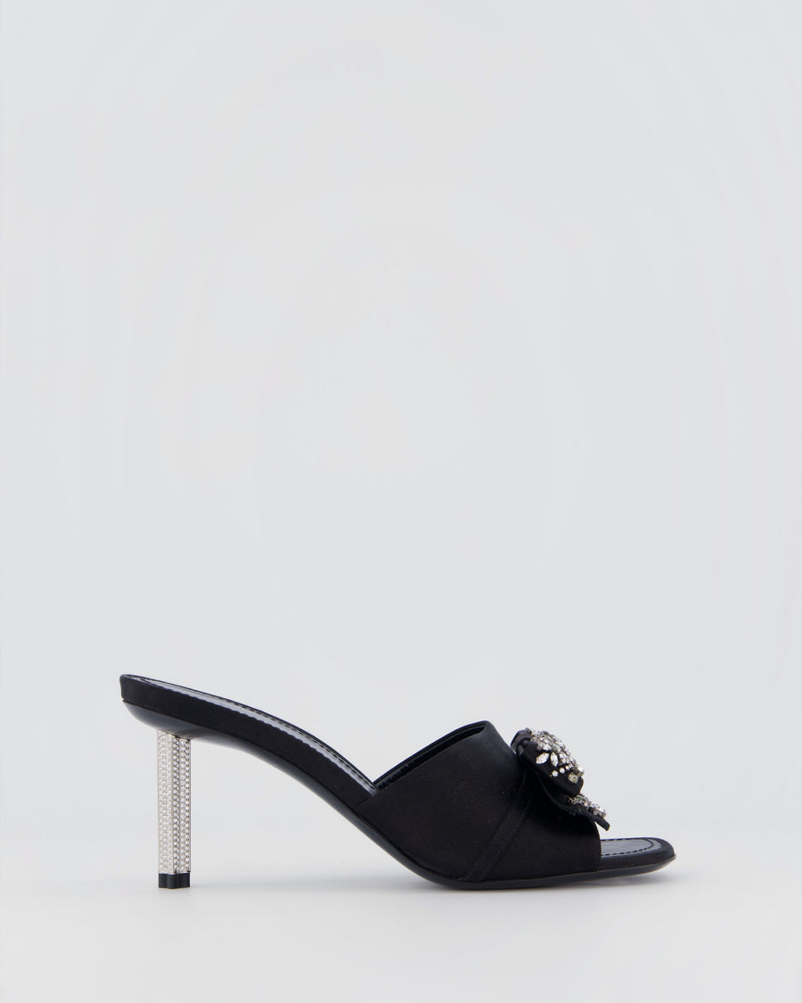 Louis Vuitton Black Satin Open Toe Silver Embellished Mules Size EU 37.5