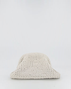 Bottega Veneta Medium Crochet Pouch Bag in White Calfskin Leather