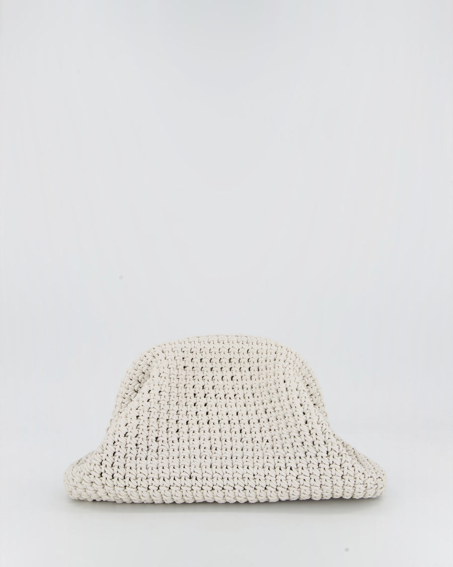 Bottega Veneta Medium Crochet Pouch Bag in White Calfskin Leather