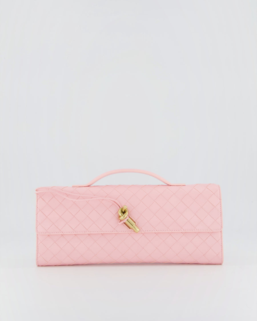 Bottega Veneta Pastel Pink Andiamo Intrecciato Leather Clutch Bag