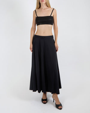 Valentino Black Pleated Maxi Skirt with Elastic Waistband and Red Logo Detail Size XS (UK 6)