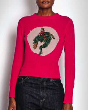 Christian Dior Fuchsia Cashmere Jumper With Dragon Embroidered Details Size FR 36 (UK 8)