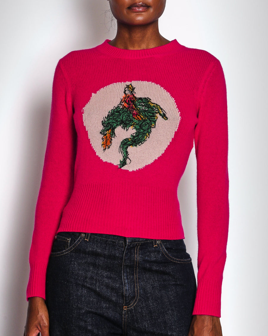Christian Dior Fuchsia Cashmere Jumper With Dragon Embroidered Details Size FR 36 (UK 8)