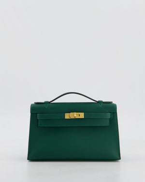 *RARE* Hermès Mini Kelly Pochette Bag in Vert Moyen Swift Leather with Gold Hardware