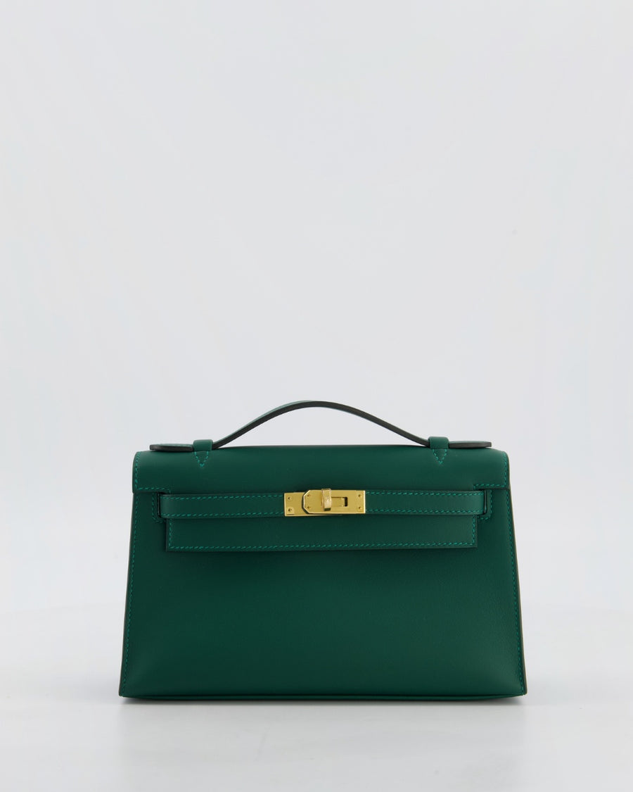 *RARE* Hermès Mini Kelly Pochette Bag in Vert Moyen Swift Leather with Gold Hardware