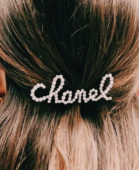 Chanel 19/K Champagne Gold Pearl & Diamante CHANEL Logo Brooch