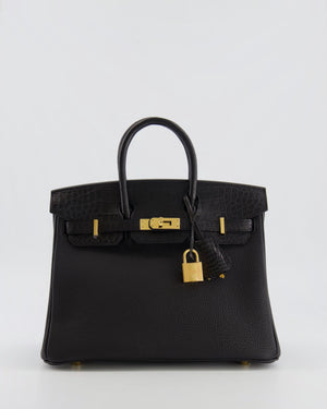 *VERY HOT* Hermès Birkin 25 Touch Bag in Noir Togo Leather and Matte Alligator Mississippiensis with Gold Hardware