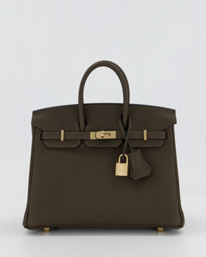 *HOT* Hermès Birkin 25 Retourne Bag in Vert Loden Togo Leather with Permabrass Hardware
