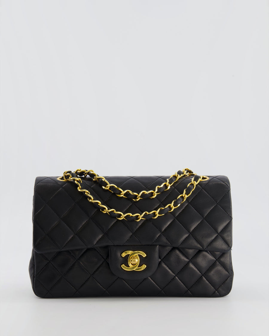Chanel Vintage Black Small Classic Double Flap Bag in Lambskin Leather with 24K Gold Hardware