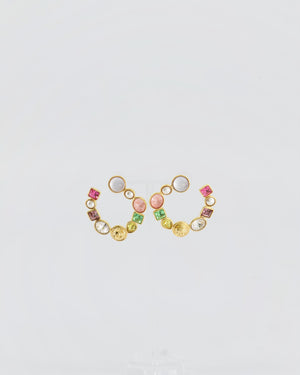 Chanel Cruise 26 Collection Gold Round CC Hoop Earrings with Multi-Colour Crystal Details