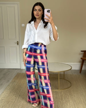 Chanel Multicolour Flare Silk Pants with CC Details Size FR 34 (UK 6)