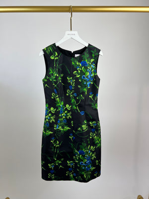 Carolina Herrera Black, Blue and Green Floral Print Dress Size 0 (UK 4)