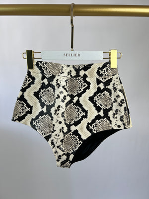 Alessandra Rich Cream and Black Leather Snakeprint Hot-Pants Size IT 36 (UK 4)