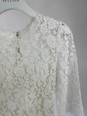 Dolce & Gabbana White Lace Three Quarter Length Sleeve Dress Size IT 36 (UK 4)