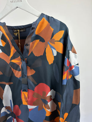 Loro Piana Floral Orange and Navy Long Sleeve Silk Shirt Size IT 40 (UK 8)