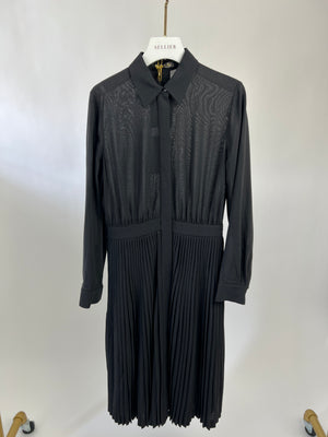 Loro Piana Black Long-Sleeve Wool Pleated Dress Size IT 40 (UK 8)