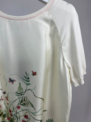 Loro Piana Cream and Multi-Colour Floral Print Silk T-Shirt