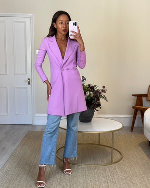 Chanel Vintage 97P Lilac Longline Blazer with CC Button Detail Size FR 38 (UK 10)